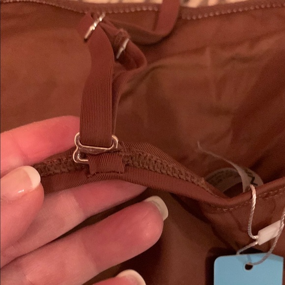 Yonique Strapless One Piece Swimsuit Tummy Control Cheeky Swimwear (Brown) - Picture 10 of 17